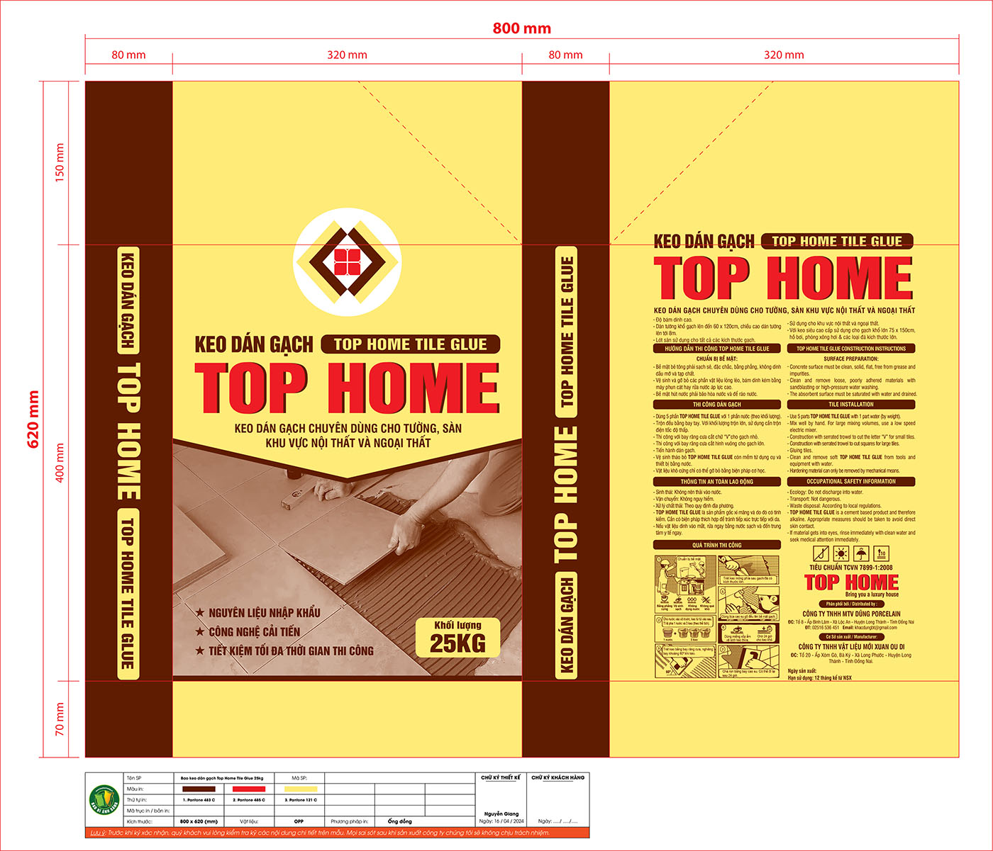 Bao Keo Dan Gach Top Home Tile Glue 25kg L4